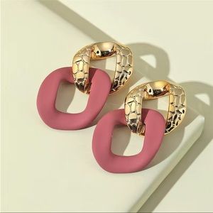 18K GOLD plated double chain pink solid and gold snake earrings new NWT